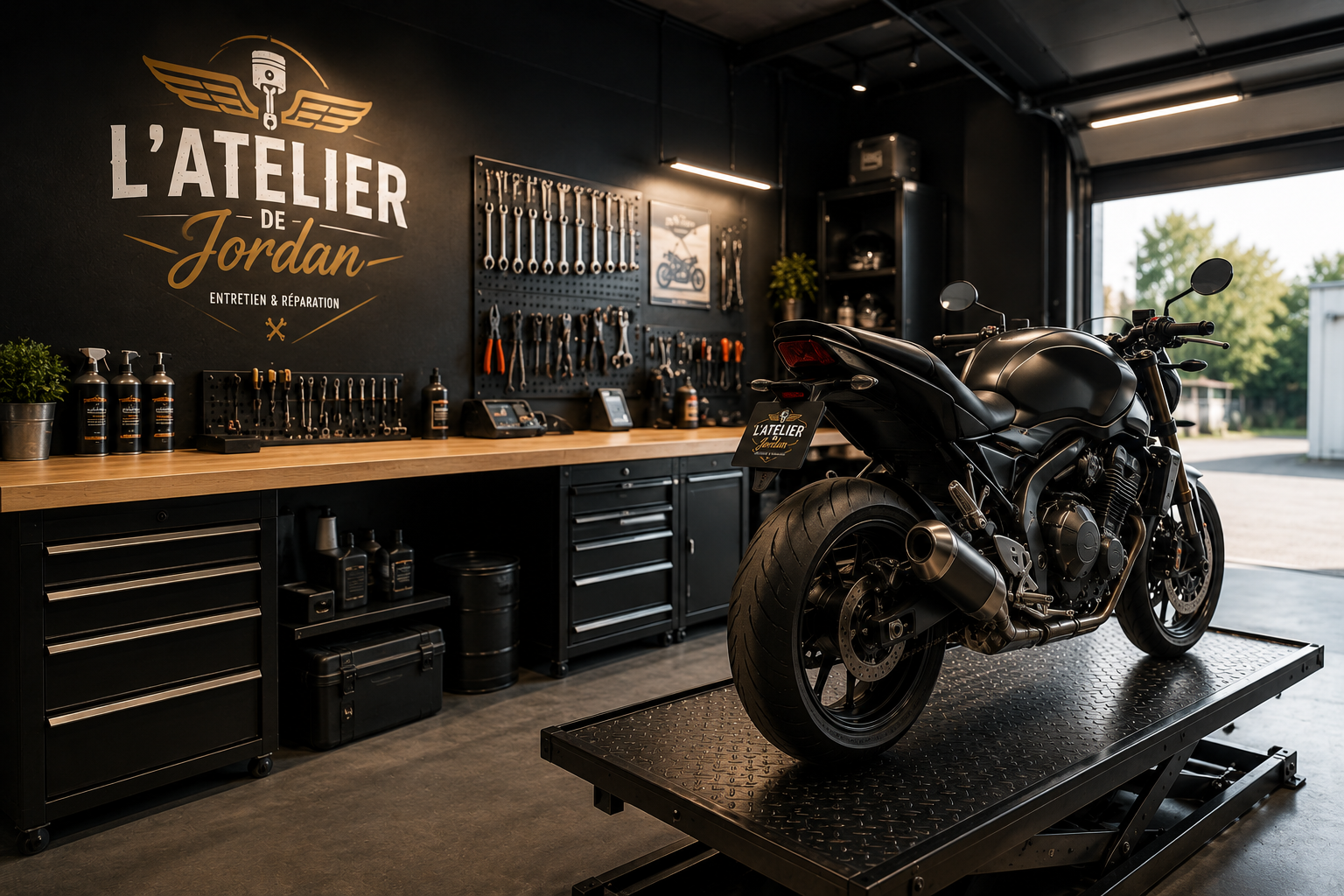 photo d'un atelier de mécanique moto image générée avec l'ia photo d'un atelier de mécanique moto image générée avec l'ia